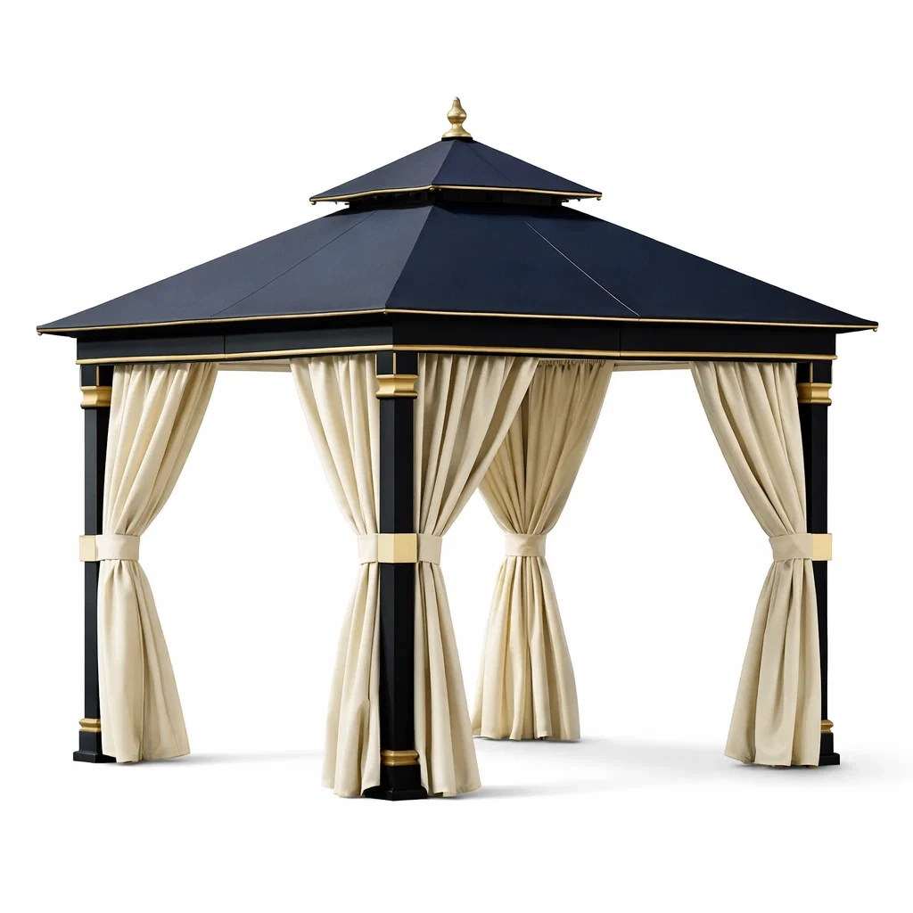 Gartenpavillon Stahl Polyester Schwarz Beige 300x300 cm