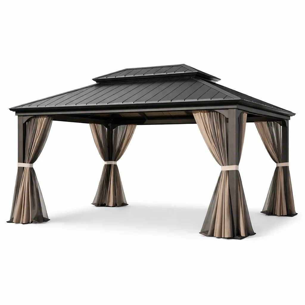 Gartenpavillon Aluminium Stahl Polyestervorhängen Anthrazit