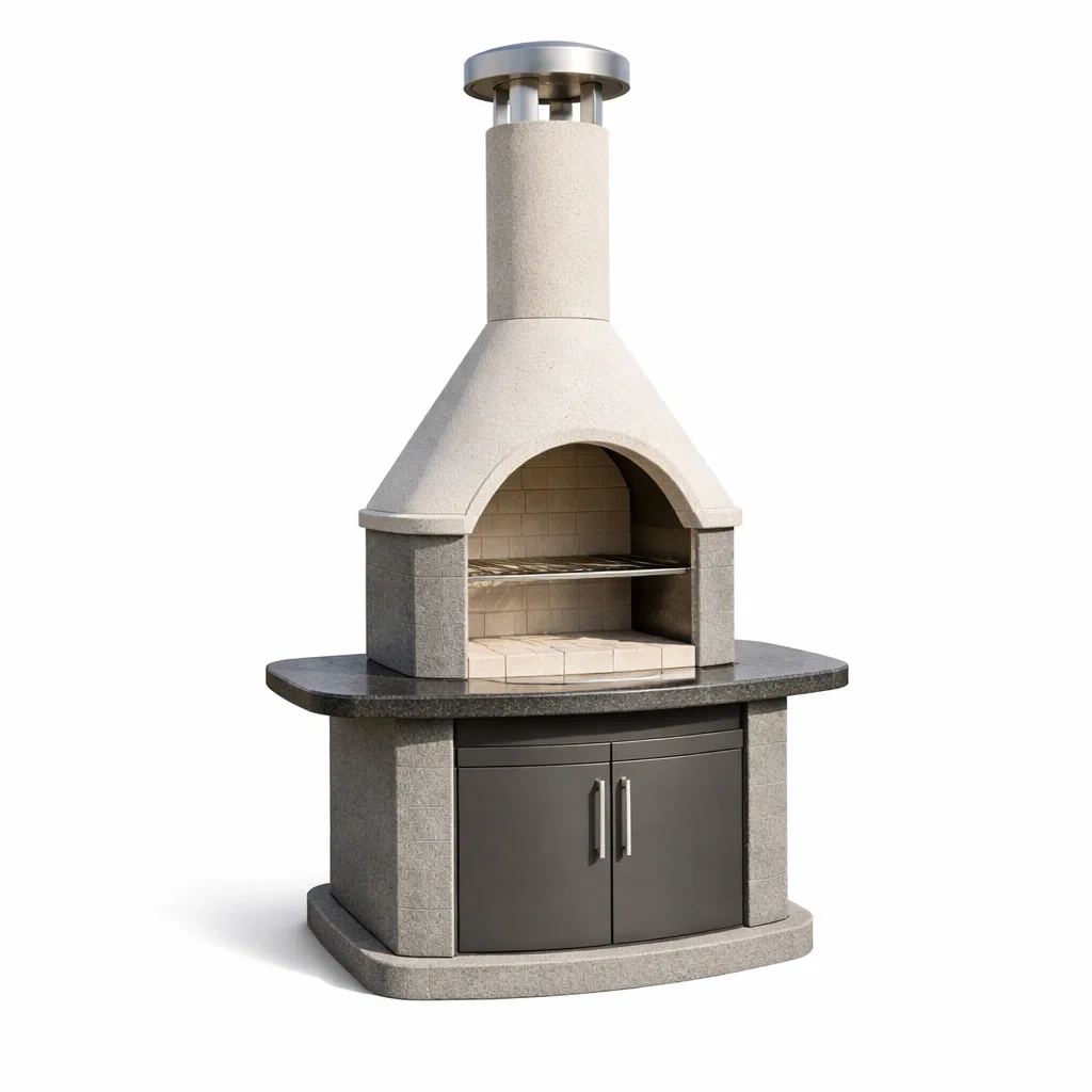 Grillkamin Beton Edelstahl Grau 230x110x75 cm