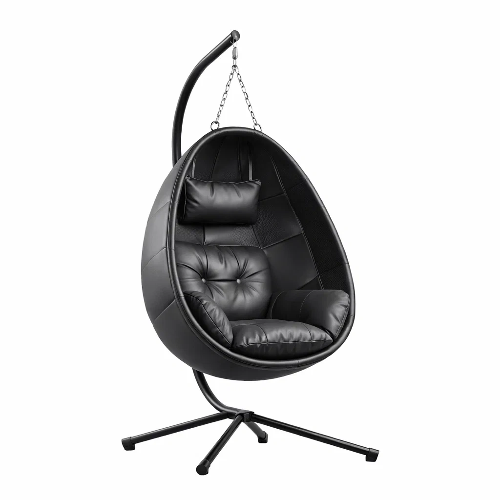 Hängesessel Metallrahmen PU Leder Schwarz