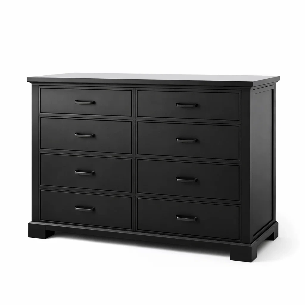 Kommode Holz Schwarz 8 Schubladen