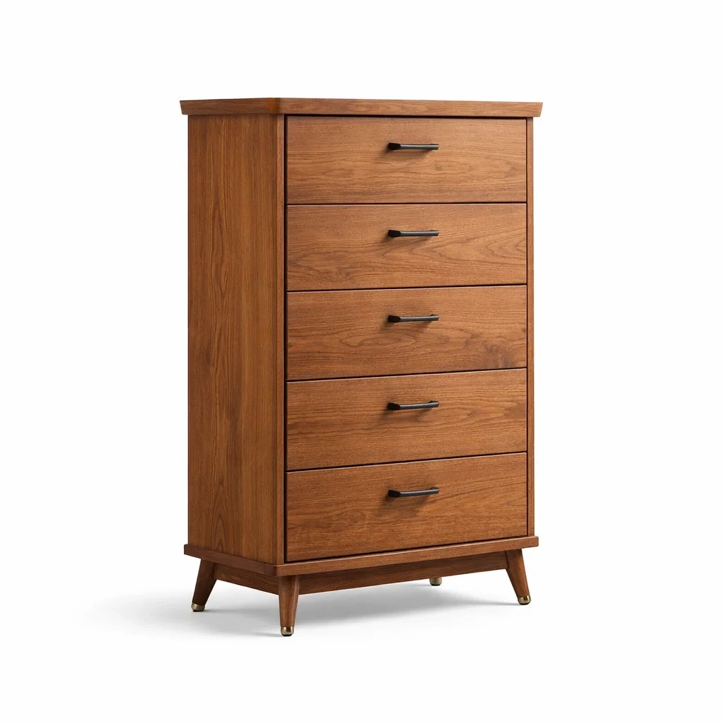 Kommode Holz Braun mit 5 Schubladen und Metallgriffen