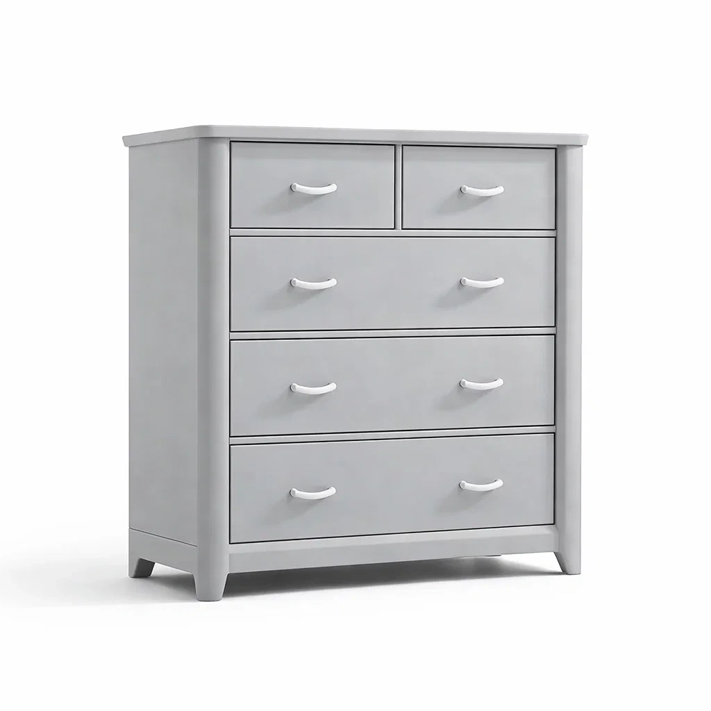 Kommode Holz Grau mit 5 Schubladen 90 x 40 x 110 cm