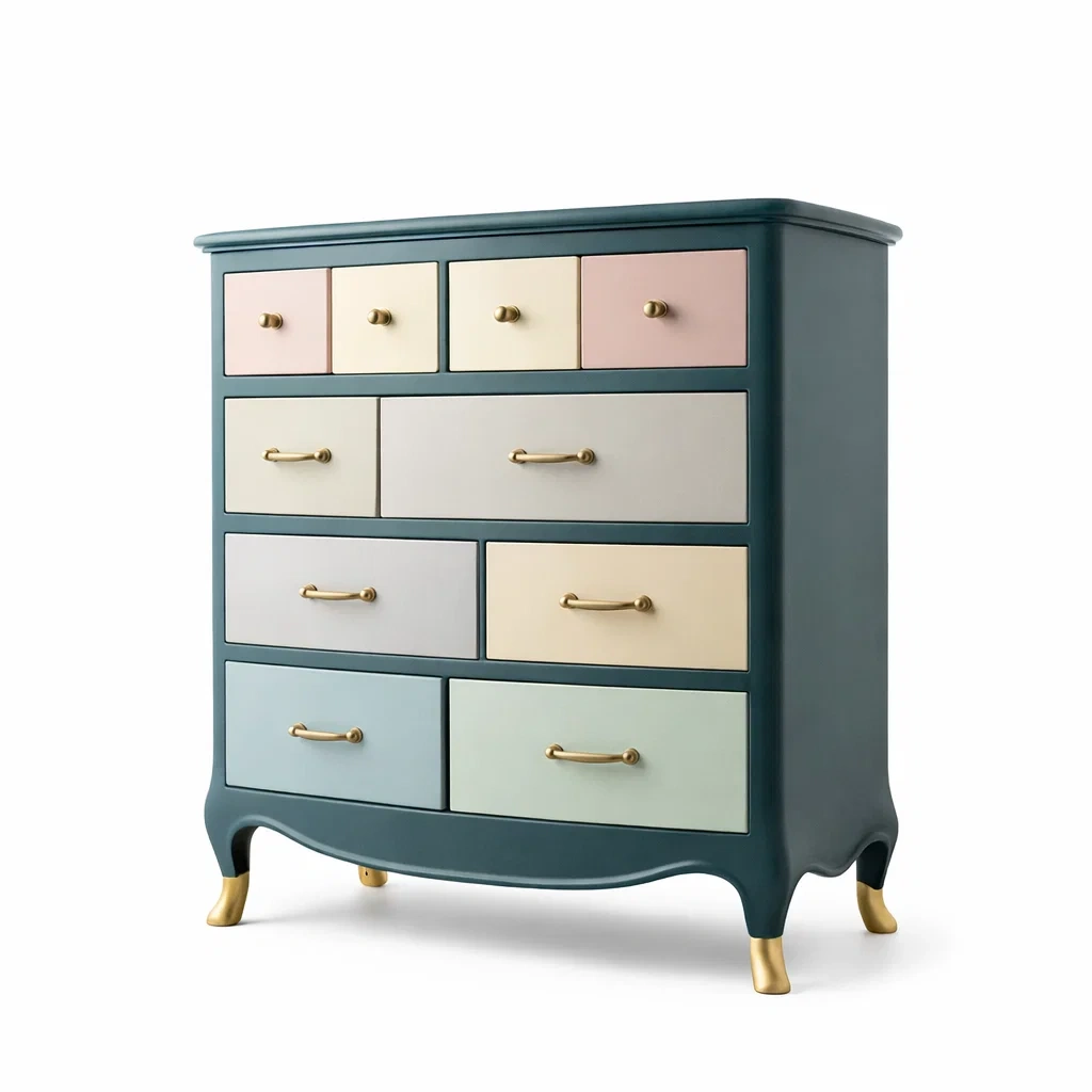 Kommode MDF Pastellfarben mit Messinggriffen 80 x 40 x 100 cm