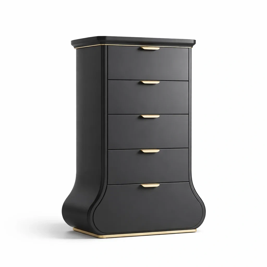 Kommode MDF Schwarz mit Metallgriffen