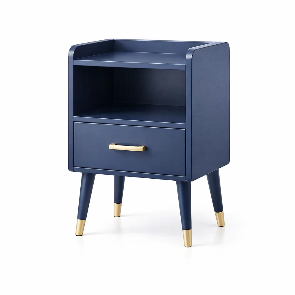 Nachttisch MDF Blau mit Schublade und Regal