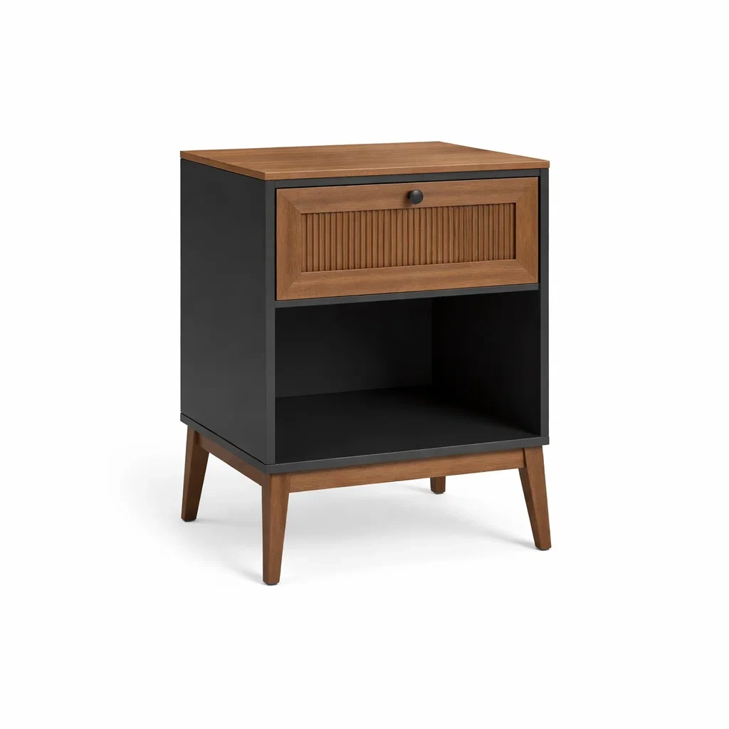 Nachttisch MDF Massivholz Schwarz Braun mit 1 Schublade