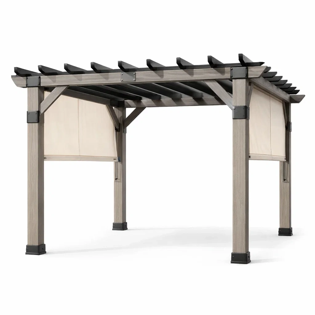 Pergola Holz Metall mit Stoffwänden