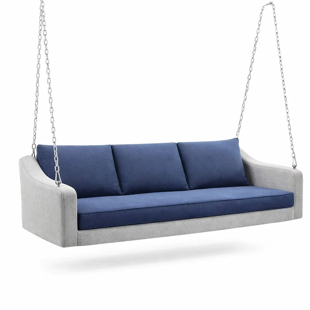 Schaukelbank Stoff Blau Grau mit Stahlrahmen