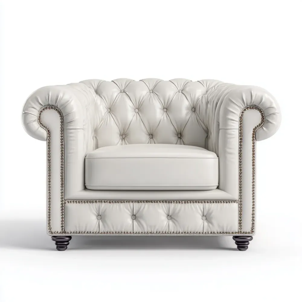 Sillón tapizado en piel 100x80x75 cm - Blanco - Diseño clásico
