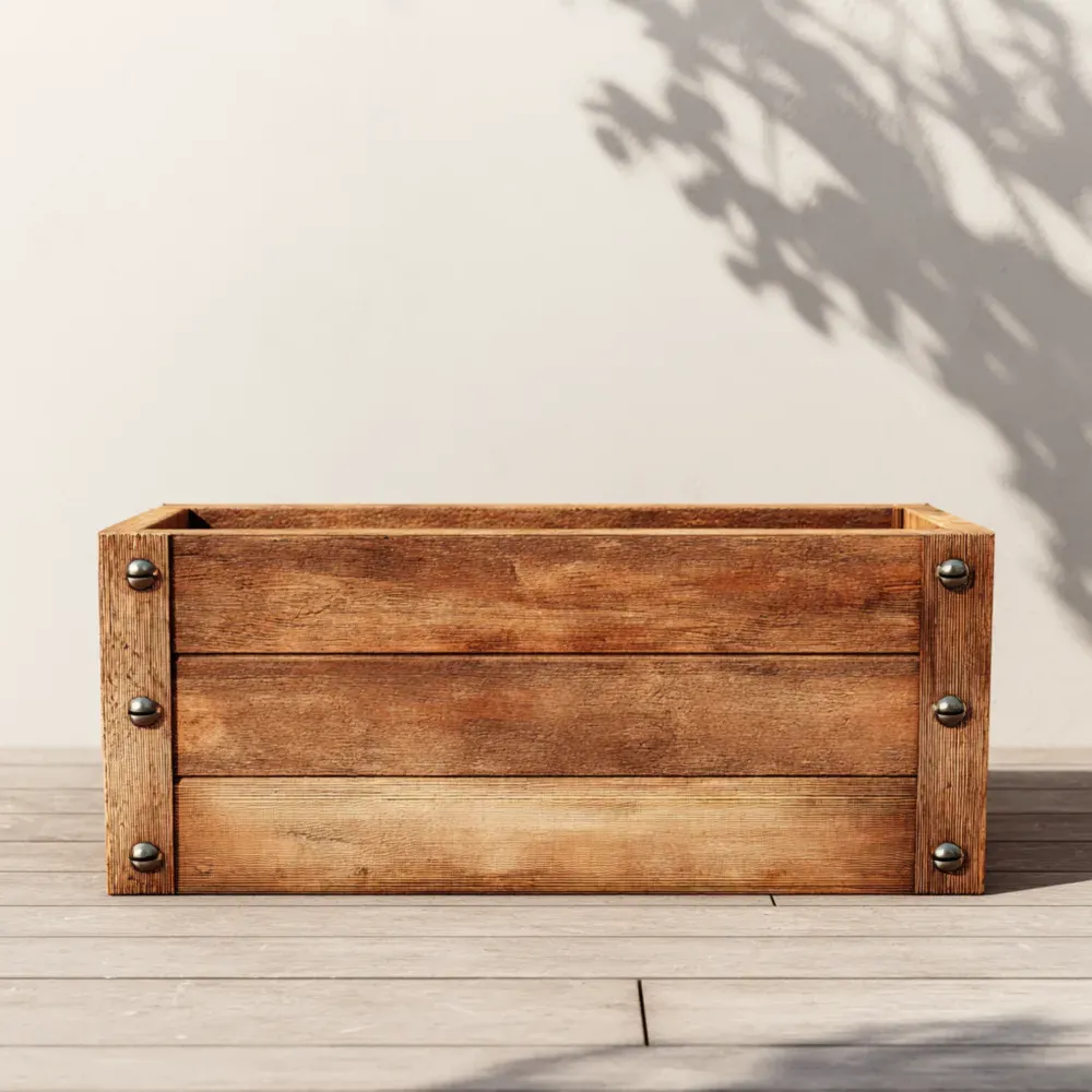 Jardinera de madera rústica exterior 80x30x25 cm – Marrón – Diseño clásico