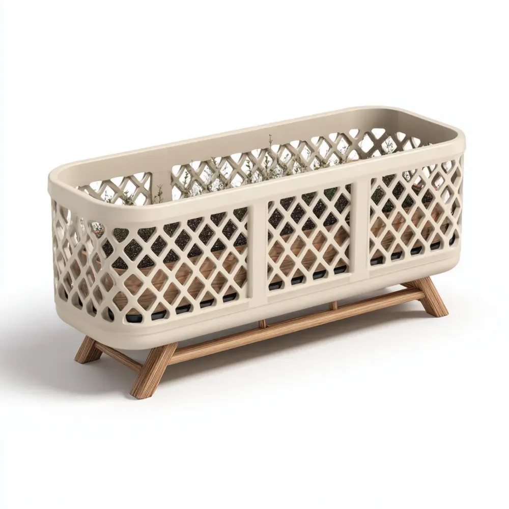 Jardinera con Soporte de Plástico 80x25x30 cm – Beige – Diseño Moderno