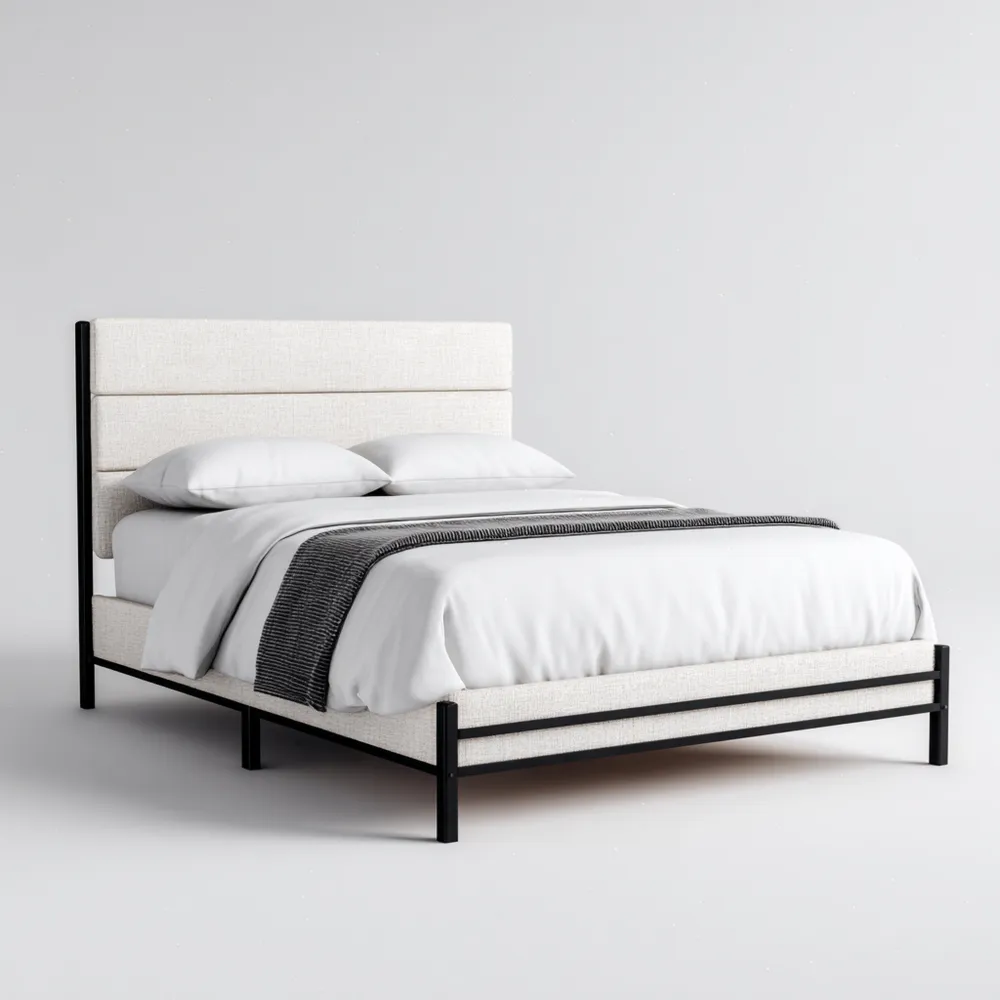 Cama Doble Tapizado 160x200x100 cm – Blanco – Diseño Moderno