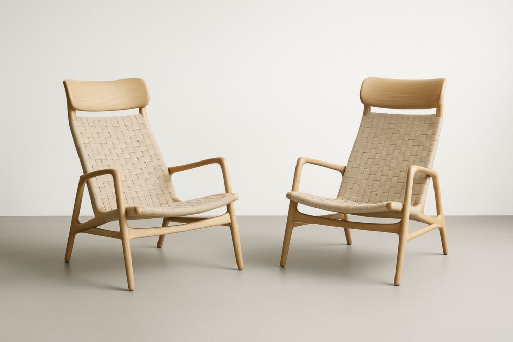 Fauteuil en bois de hêtre et corde tissée Beige