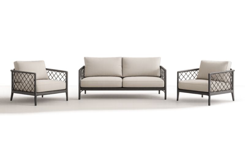 Ensemble de Salon en Aluminium avec Coussins en Tissu Beige