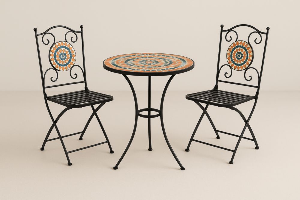 Ensemble de Table en Mosaïque avec 2 Chaises en Métal Noir