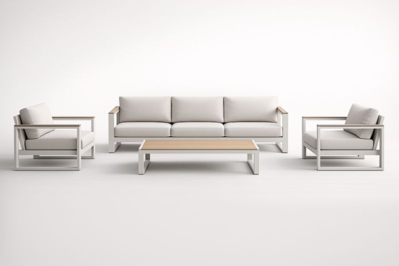 Ensemble de Mobilier de Jardin en Aluminium et Bois avec Coussins Gris Clair