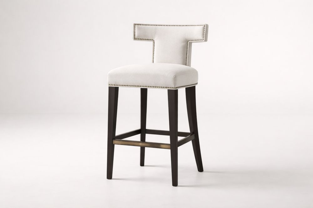 Tabouret de Bar en Bois et Tissu Blanc-Sandelino