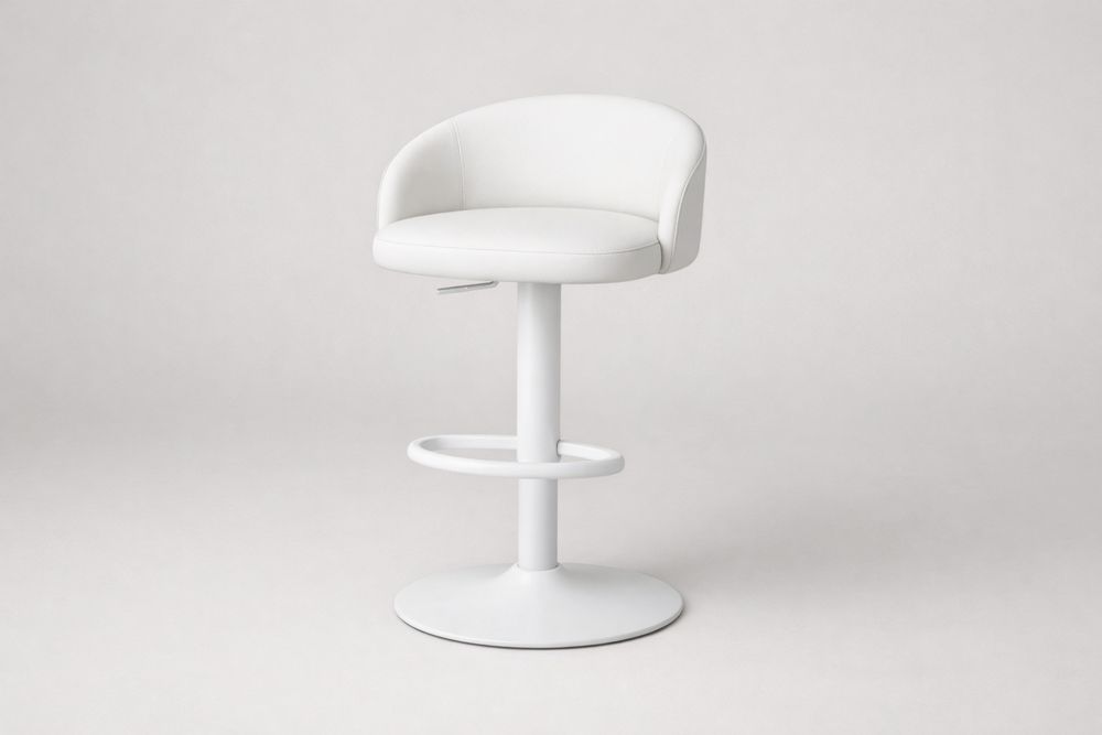 Tabouret de Bar Réglable en Acier et Similicuir Blanc-Sandelino