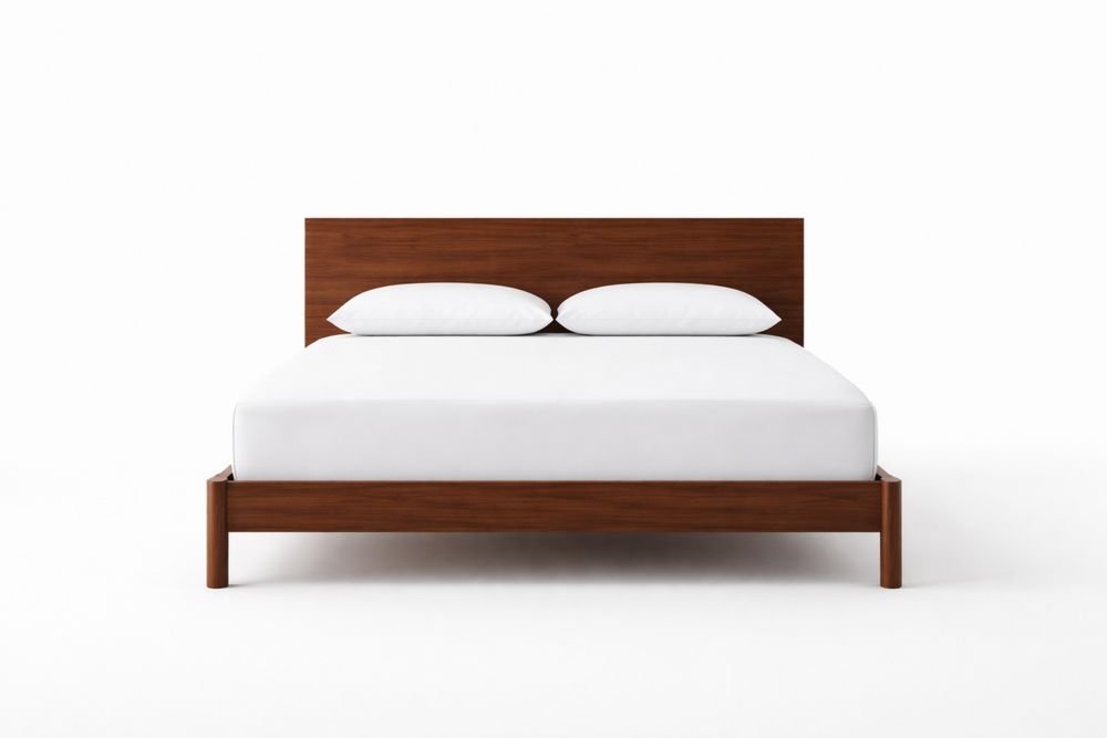 Lit en bois noyer avec matelas et oreillers-Sandelino