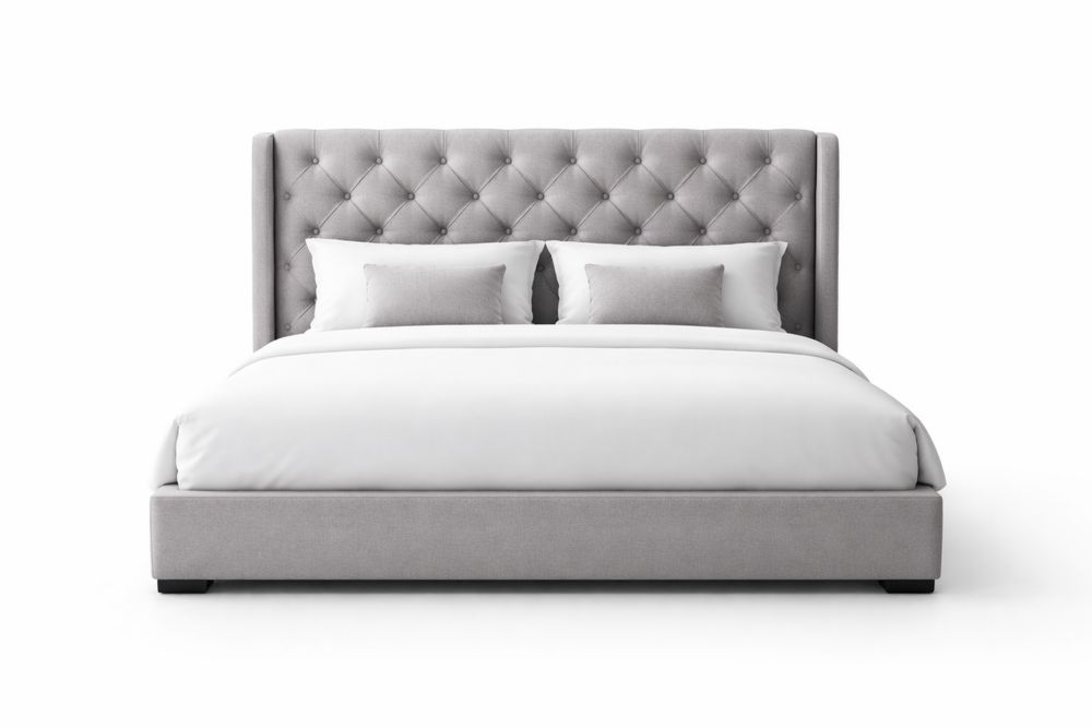 Lit double en tissu polyester gris 160x200 cm(l x L)-Sandelino