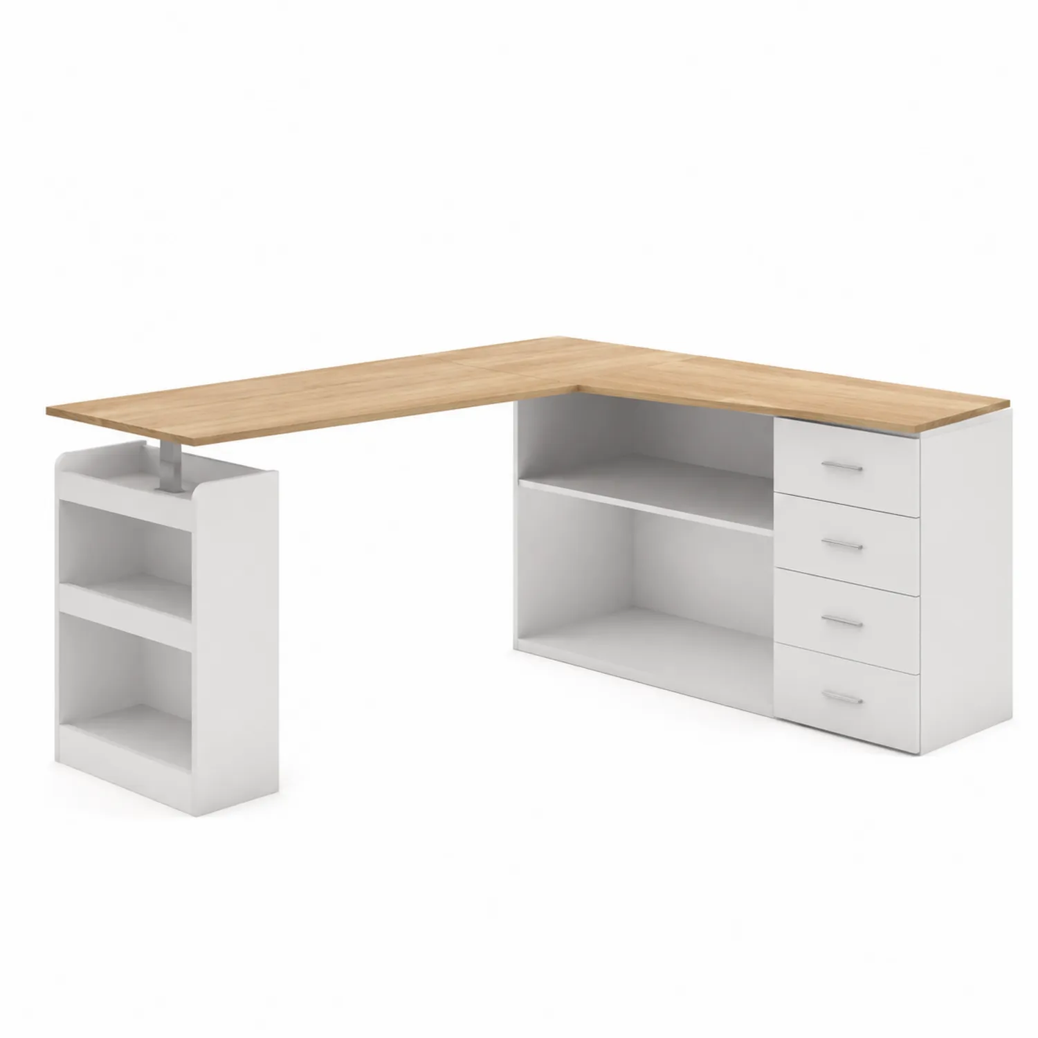 Bureau d’angle blanc avec rangements