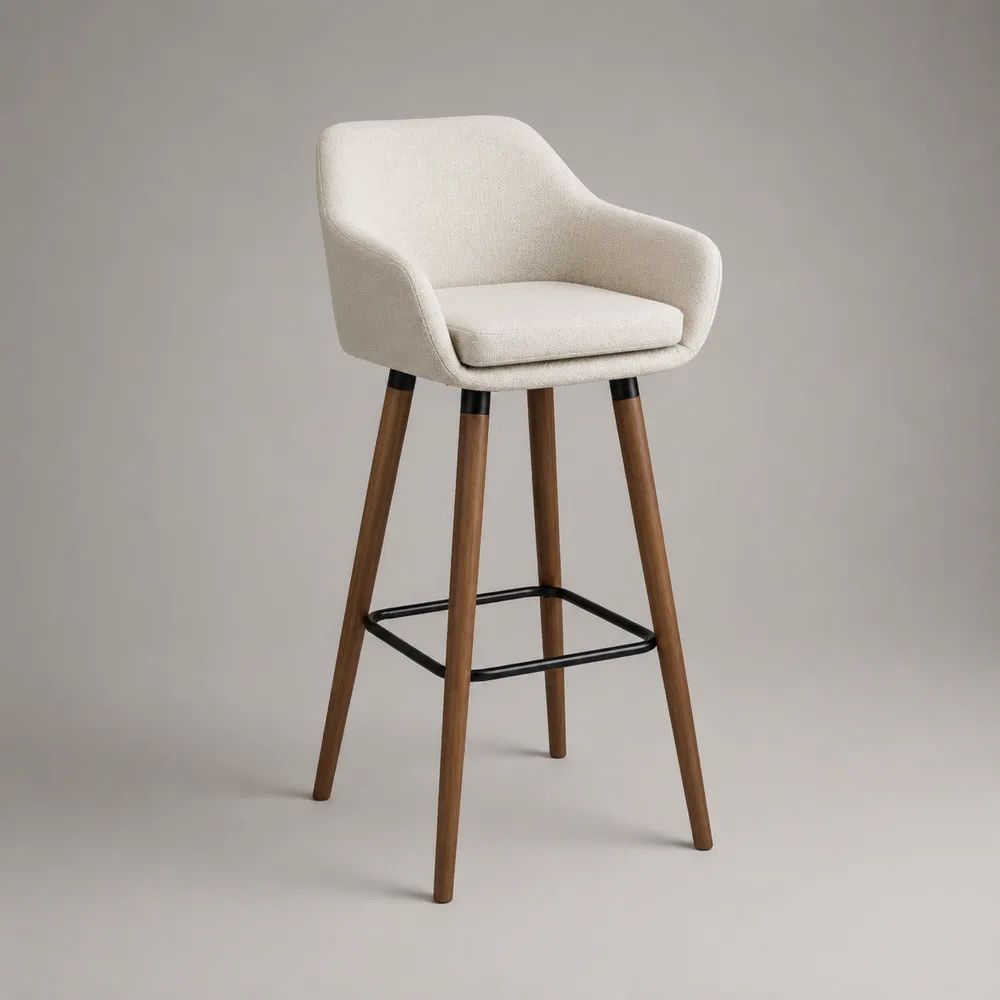 Barhocker mit Bouclébezug und Massivholz