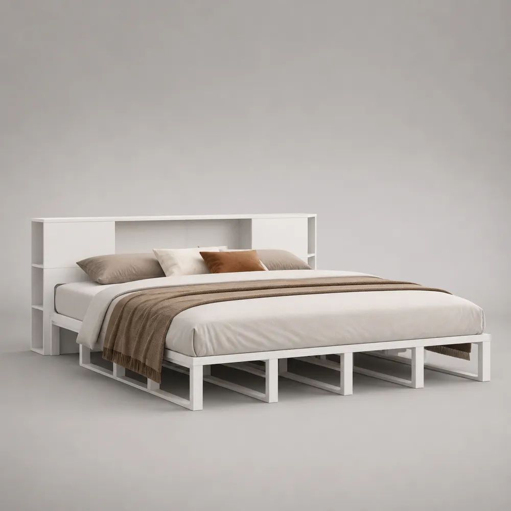 Letto matrimoniale bouclé con testiera arrotondata