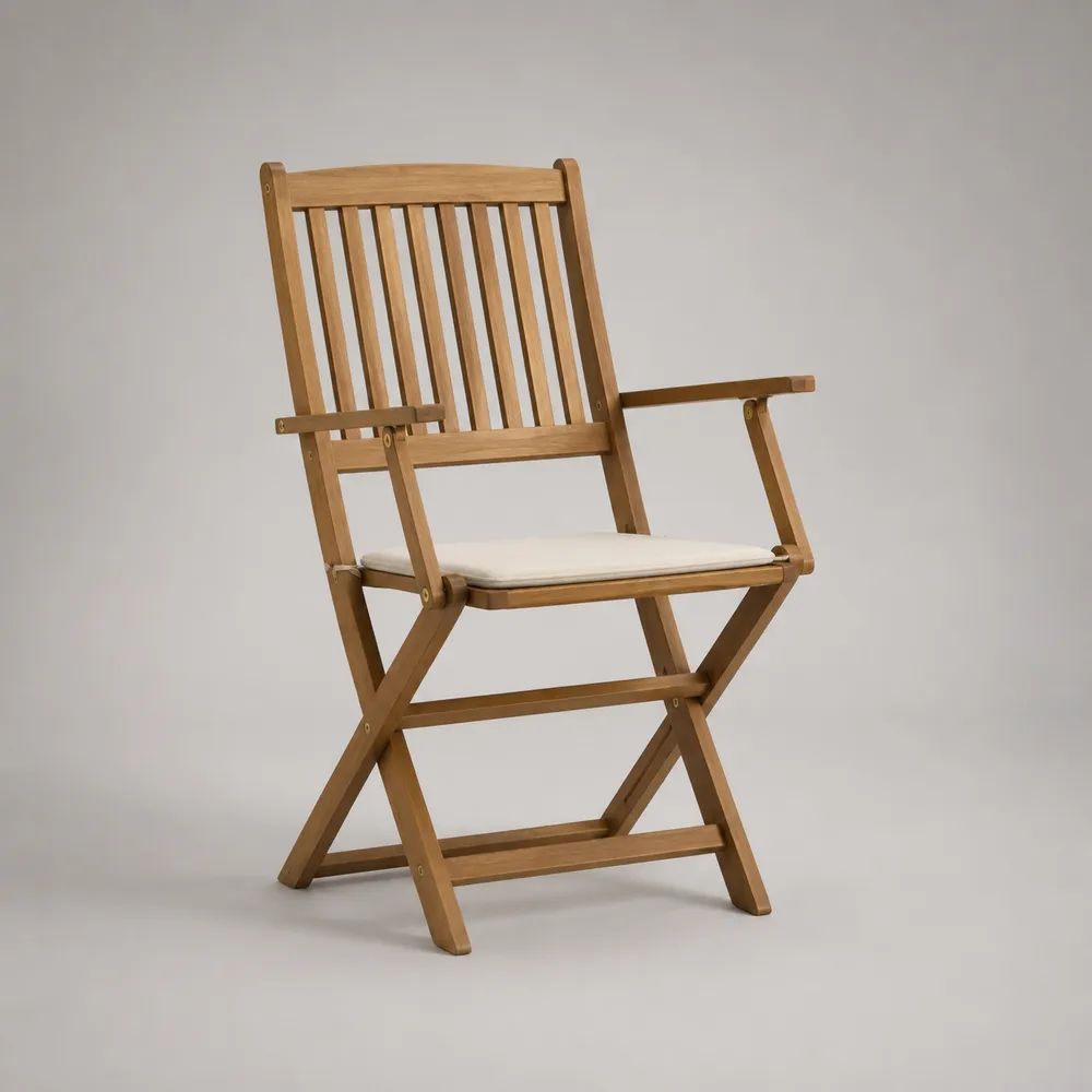 Sedia pieghevole in acacia con cuscino