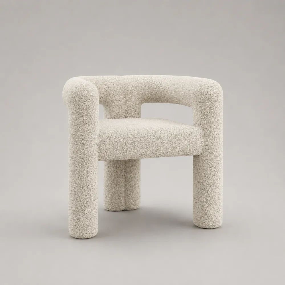 Poltrona arrotondata in bouclé crema