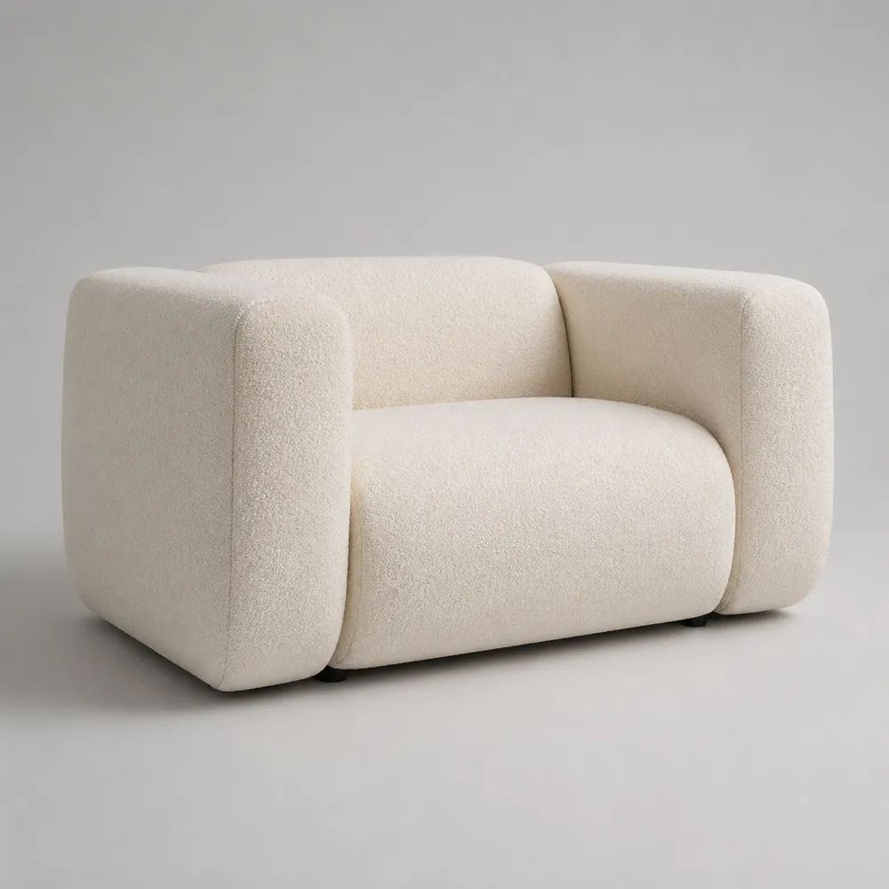 Loungesessel aus Bouclé in Cremeweiß