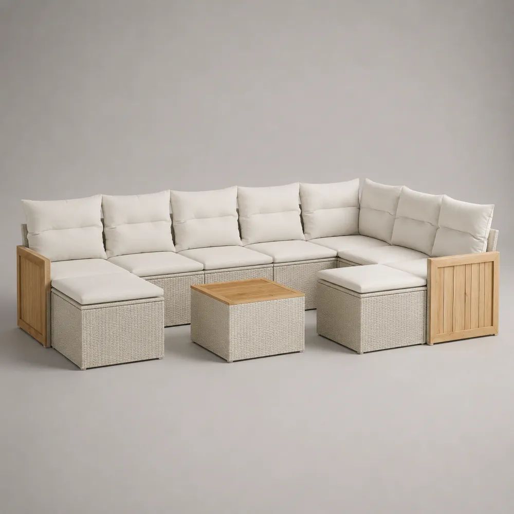 Divano curvo da giardino in corda beige crema