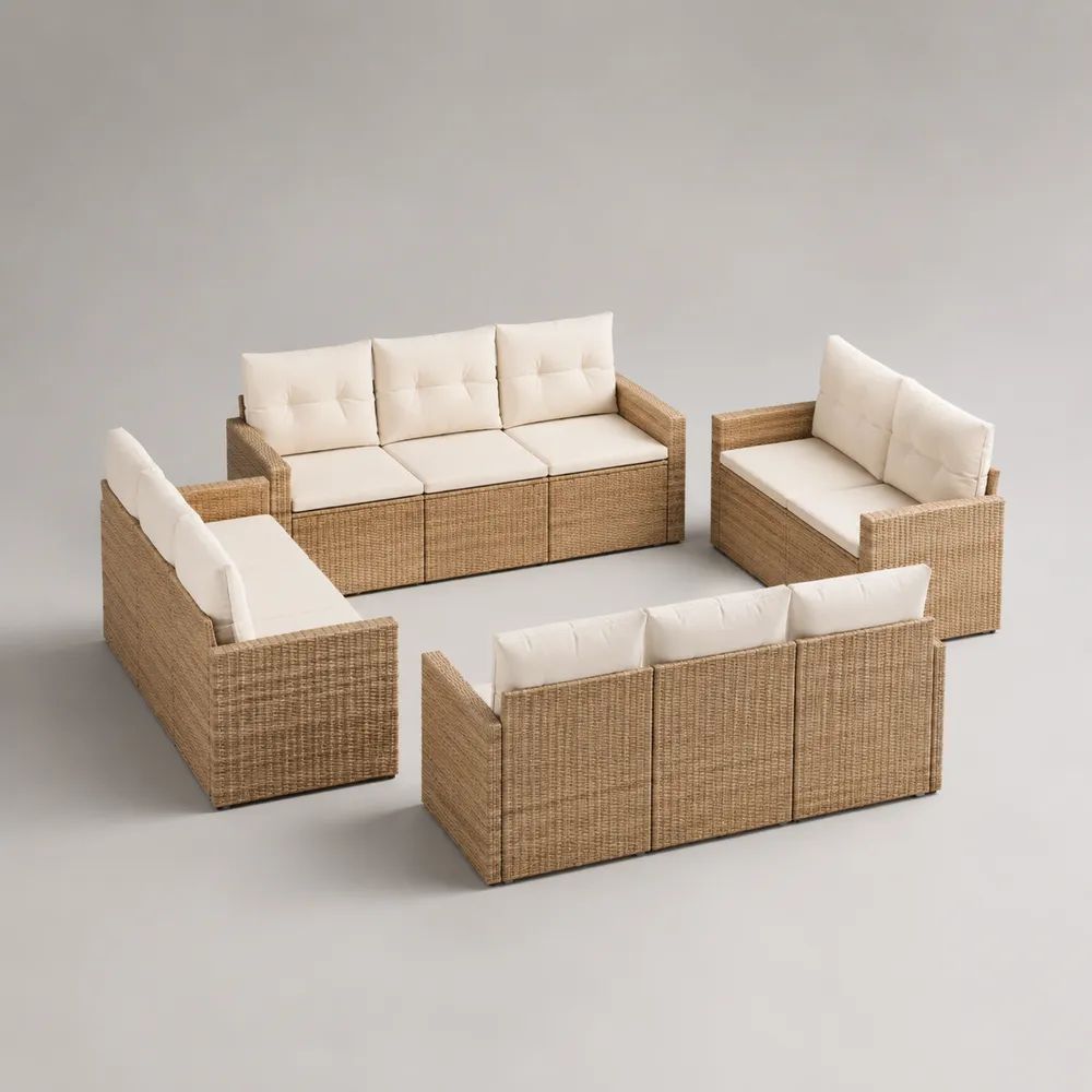 Divano da giardino in acacia e rattan PE