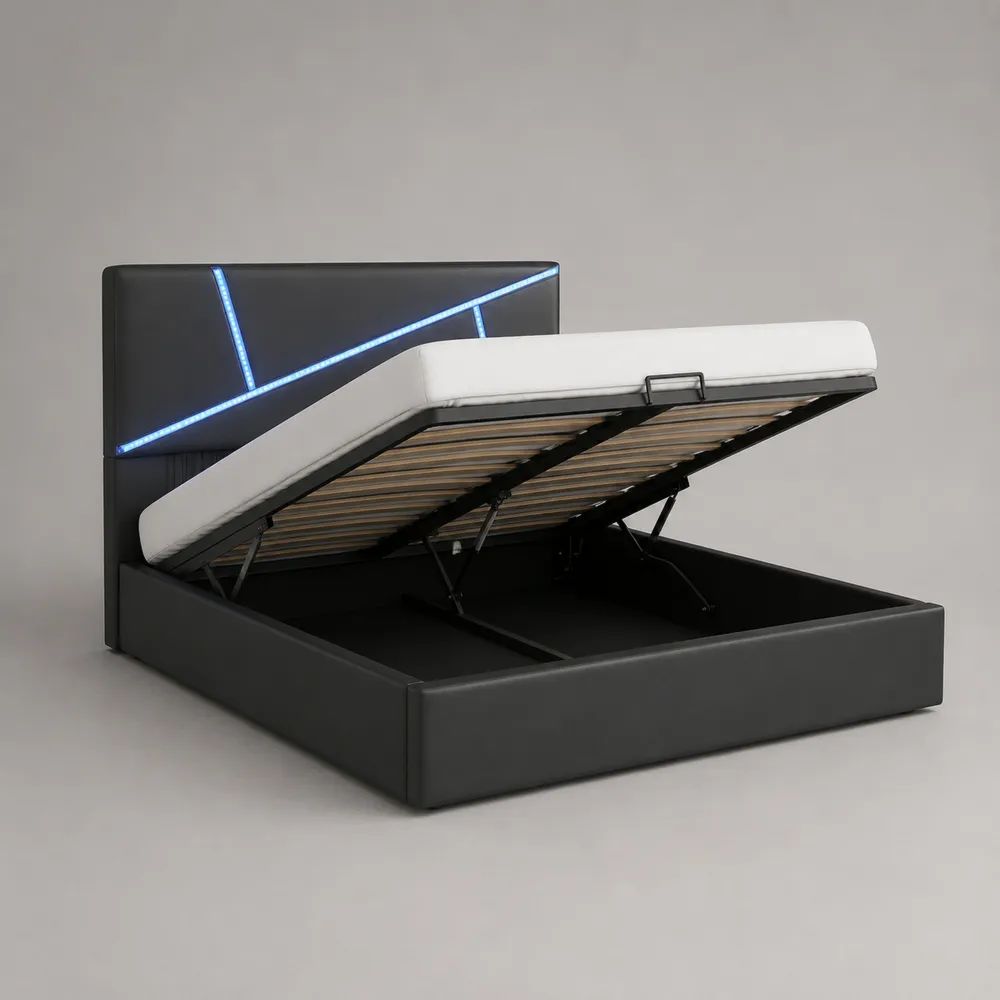 Polsterbett mit Bettkasten und LED-Beleuchtung