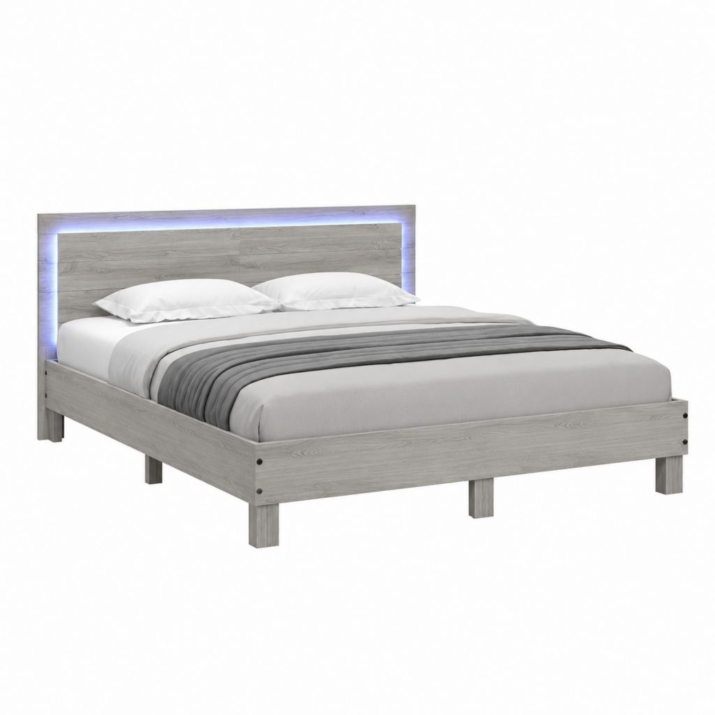 Doppelbett mit LED-Kopfteil in Grau