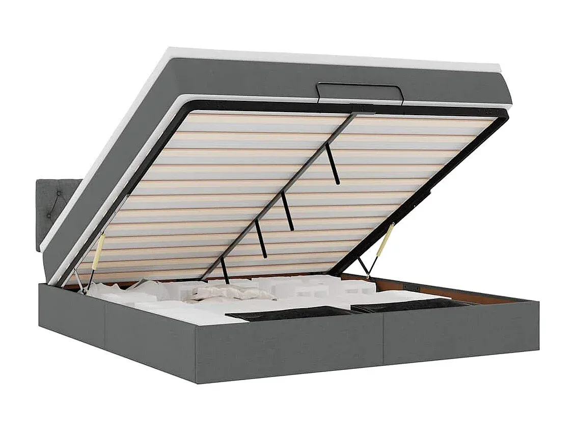 Polsterbett mit LED-Beleuchtung und Matratze in Dunkelgrau 180x200 cm