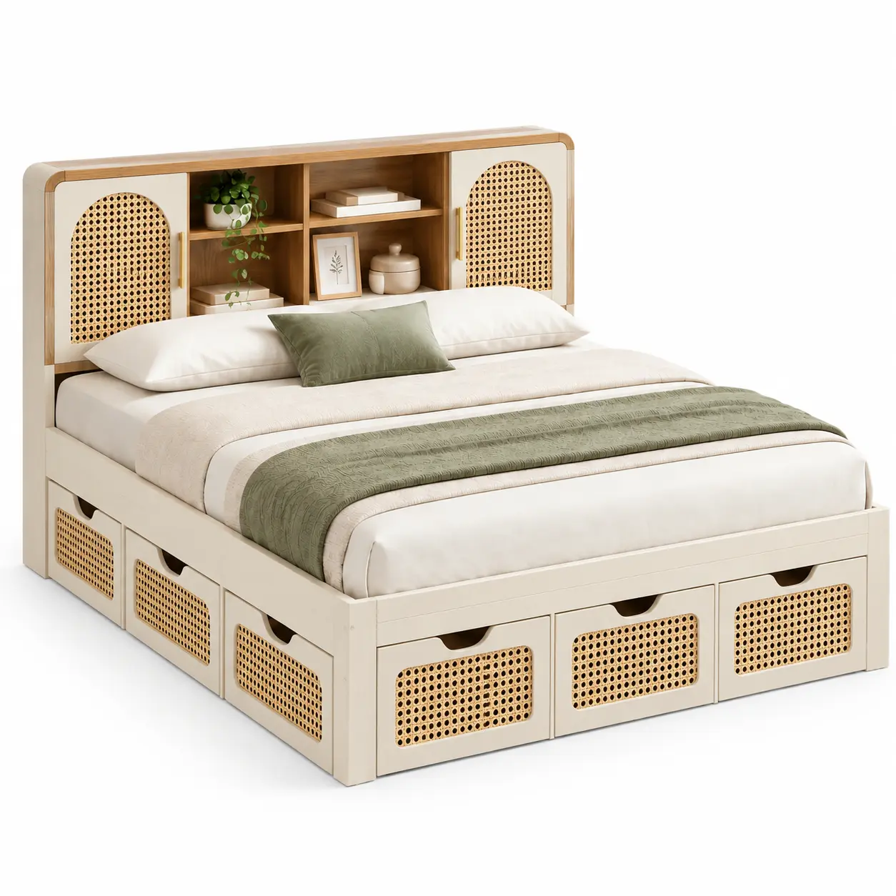 Estructura de cama con cabecero blanco y marrón