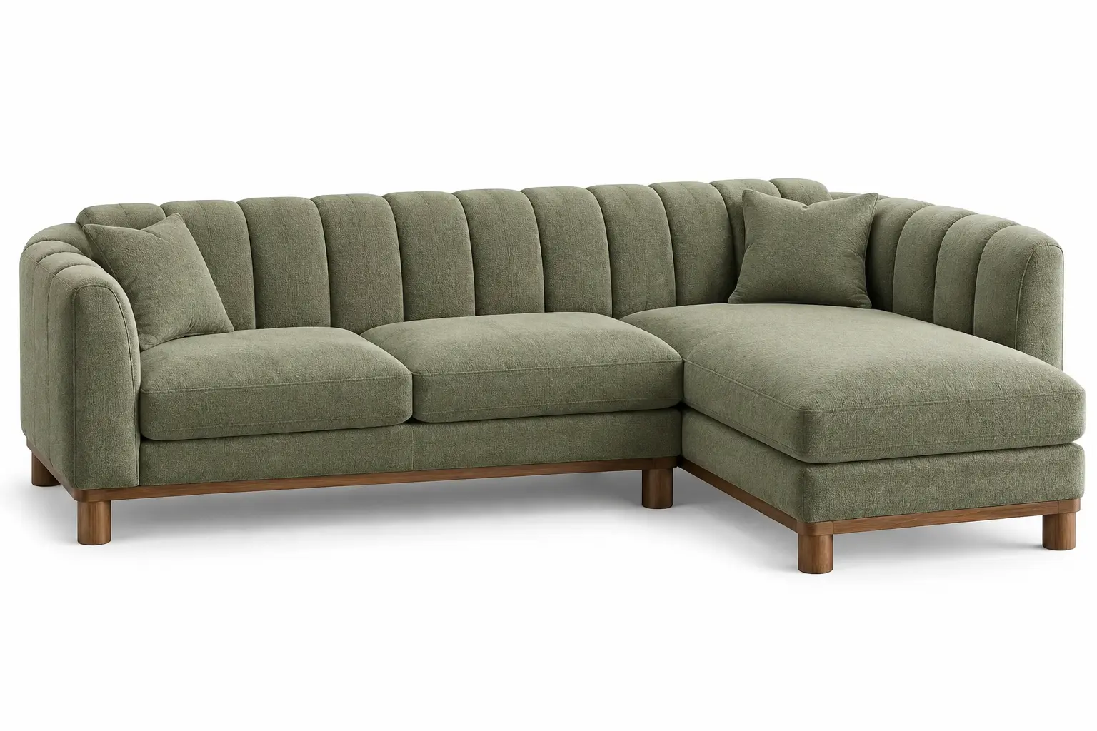 Sofá esquinero verde y marrón