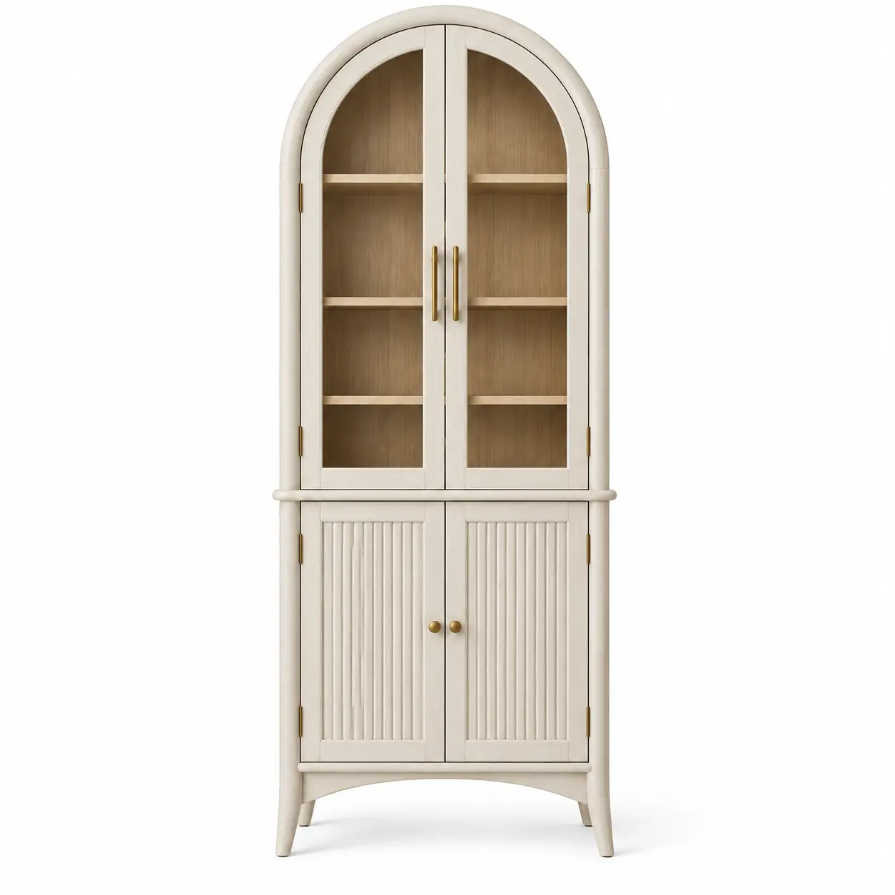 Vitrina blanca con formas arqueadas