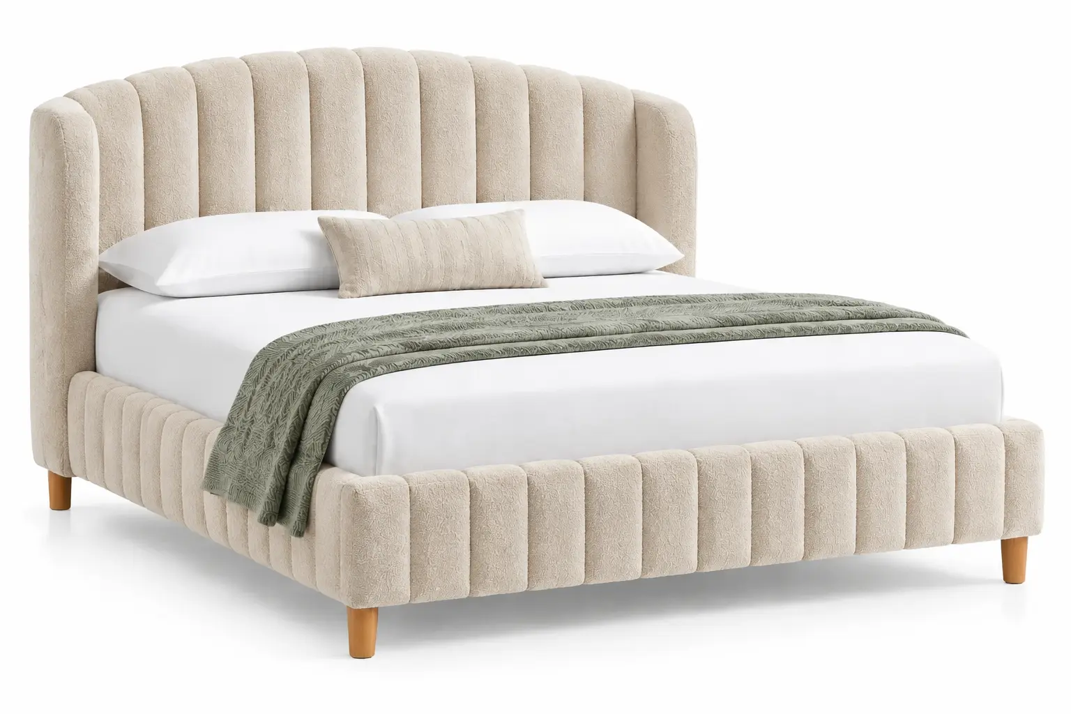 Estructura de cama con cabecero beige y marrón