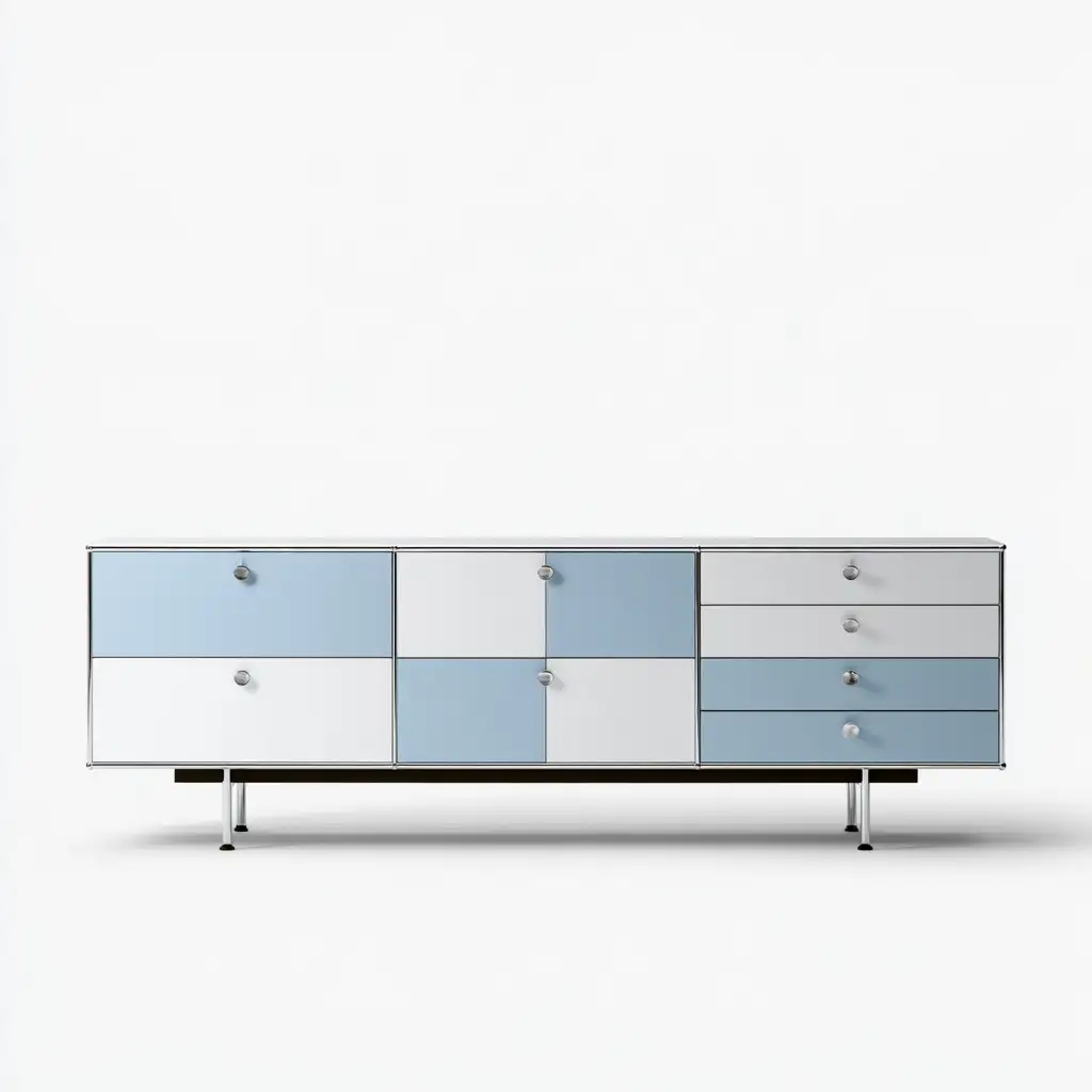Credenza grigia e azzurra